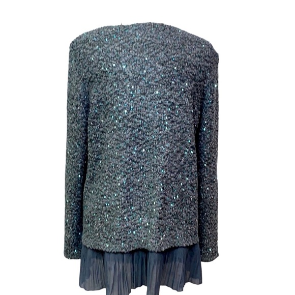 Alfani Gray Popcorn Stitch Sequins Sweater Flounce - Picture 4 of 5